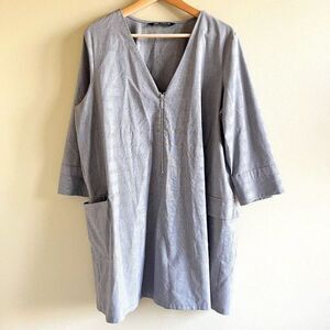 Zara Woman’s Gray‎ Plaid Dress 3/4 Sleeves With Pockets Size XXL V Neck